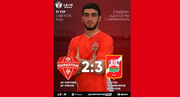 17 тур LEON - Вторая лига Б 2026 «Кызылташ» 2:3 «Спартак-Нальчик»