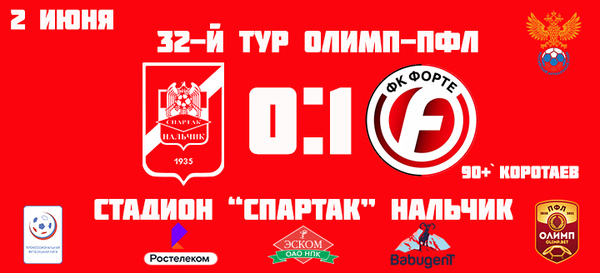 32 тур ОЛИМП Первенства ПФЛ "Спартак-Нальчик" Vs "Форте" 0-1