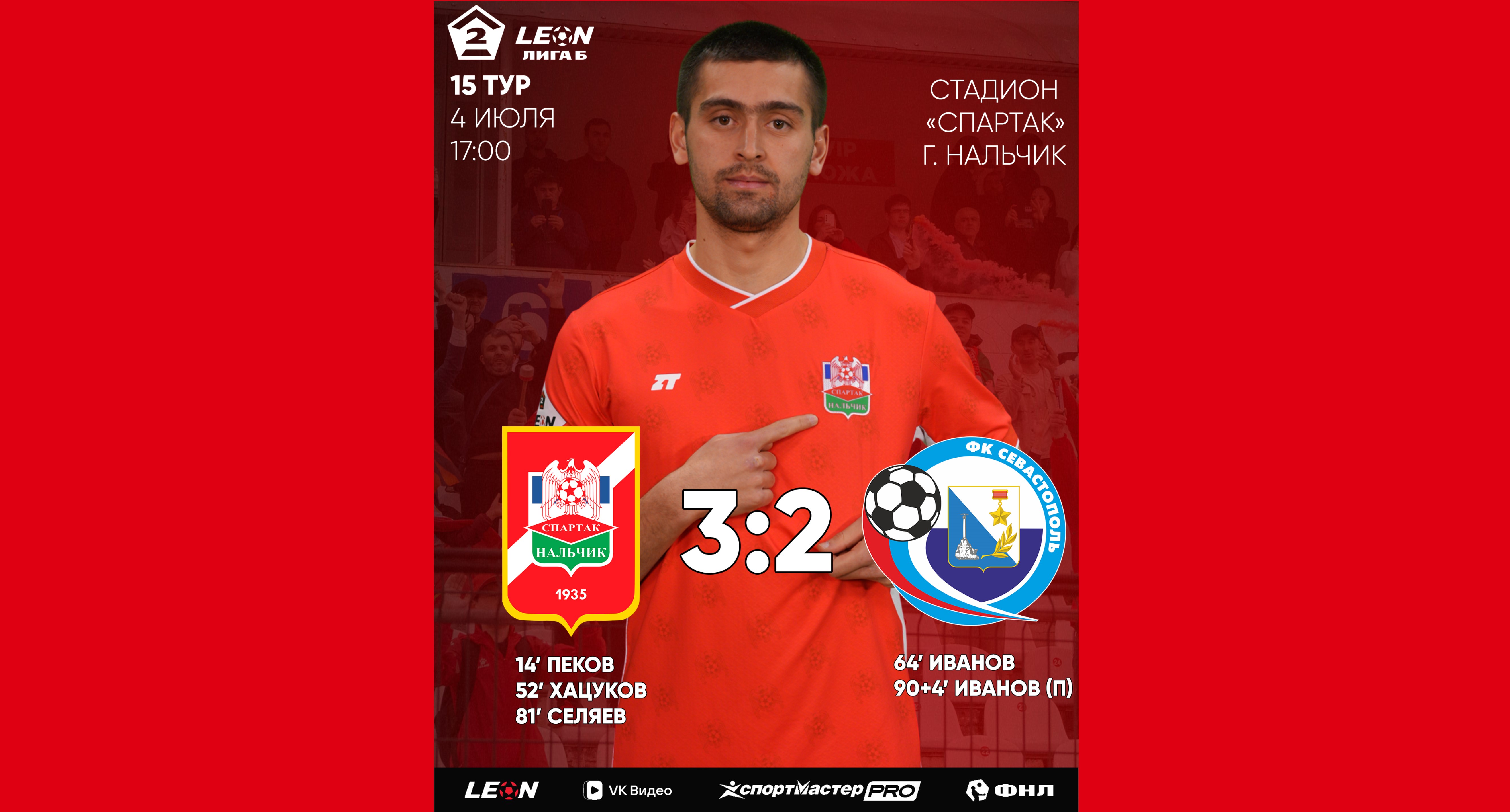 15 тур LEON - Вторая лига Б 2026 «Спартак-Нальчик» 3:2 «Севастополь»